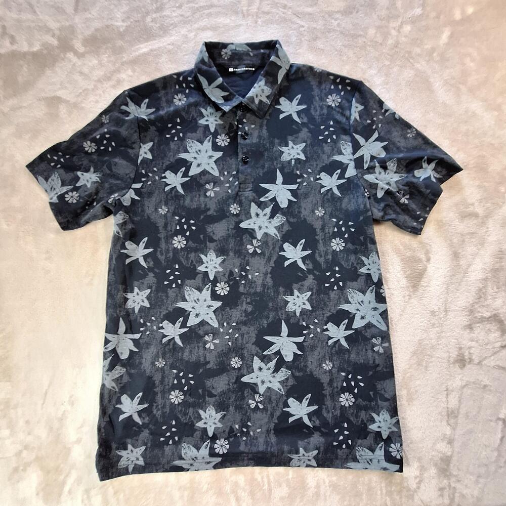 TravisMathew Polo Shirt Mens XL Blue Floral Golf Performance Short Sleeve Jersey